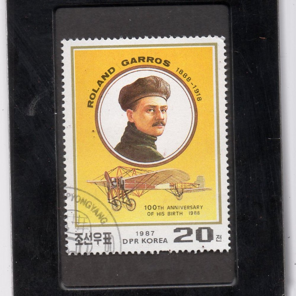 Tchotchke Framed Stamp Art - Aviation - WWI French Fighter Pilot Roland Garros